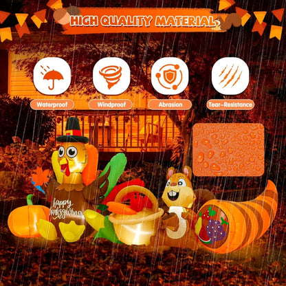 12-Foot Thanksgiving Turkey with Pumpkin and Corn, LED Lighted Outdoor Inflatable Decoration