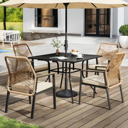 5 Pieces Rattan Patio Table and Chairs Set with Cushions