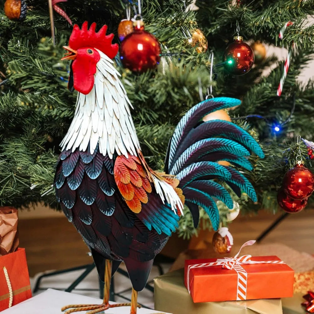 Metal Rooster Outdoor Garden Statue