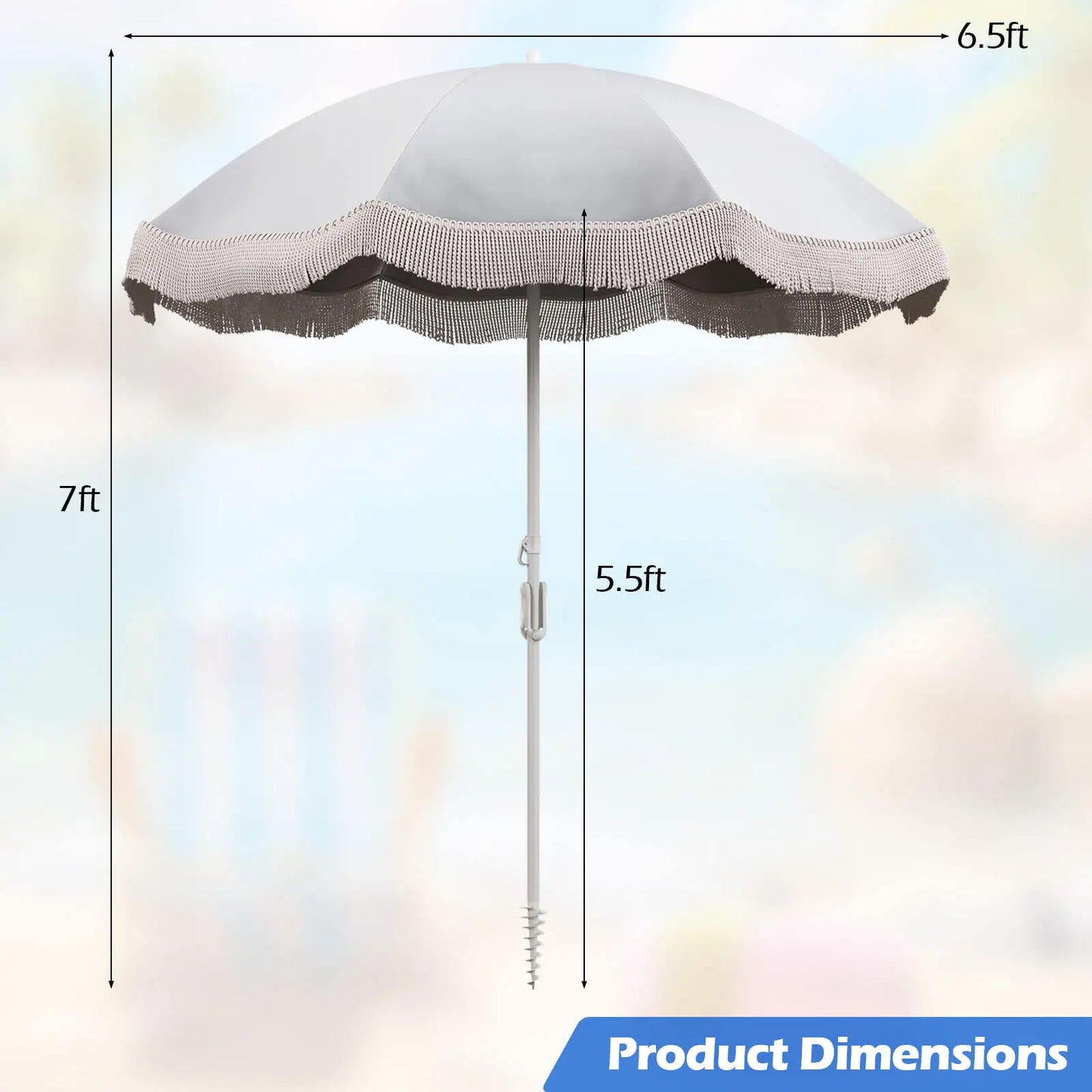 6.5 FT Outdoor Fringe Patio Umbrella w/ Carrying Bag Push Button Tilt