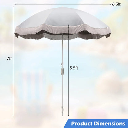 6.5 FT Outdoor Fringe Patio Umbrella w/ Carrying Bag Push Button Tilt