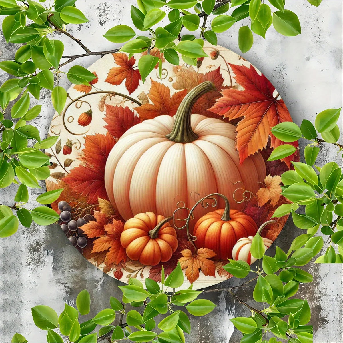 8x8 Inch Round Metal Pumpkin Wall Art