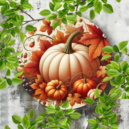 8x8 Inch Round Metal Pumpkin Wall Art