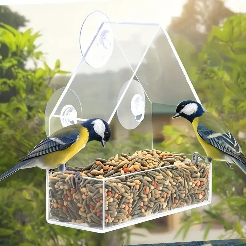 Transparent Bird Feeder for Outdoor Window with Strong Suction Cups