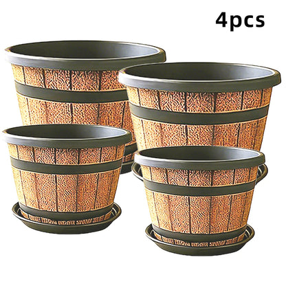 Imitation Wooden Barrel Resin Plant Pot