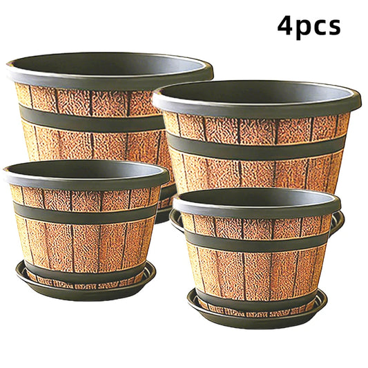 Imitation Wooden Barrel Resin Plant Pot