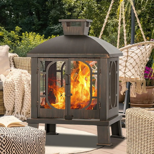 45" H×31''W Metal Chiminea Fire Pit with Grill