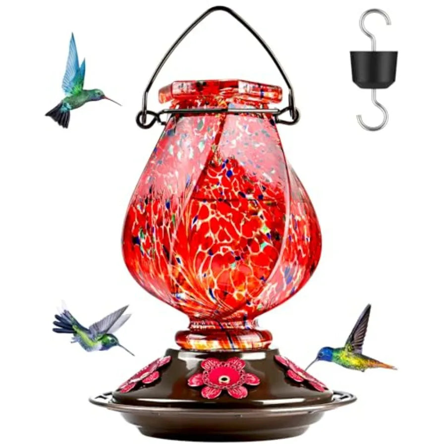 Hand Blown Glass Hummingbird Feeders for Outdoors