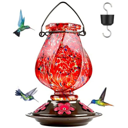 Hand Blown Glass Hummingbird Feeders for Outdoors