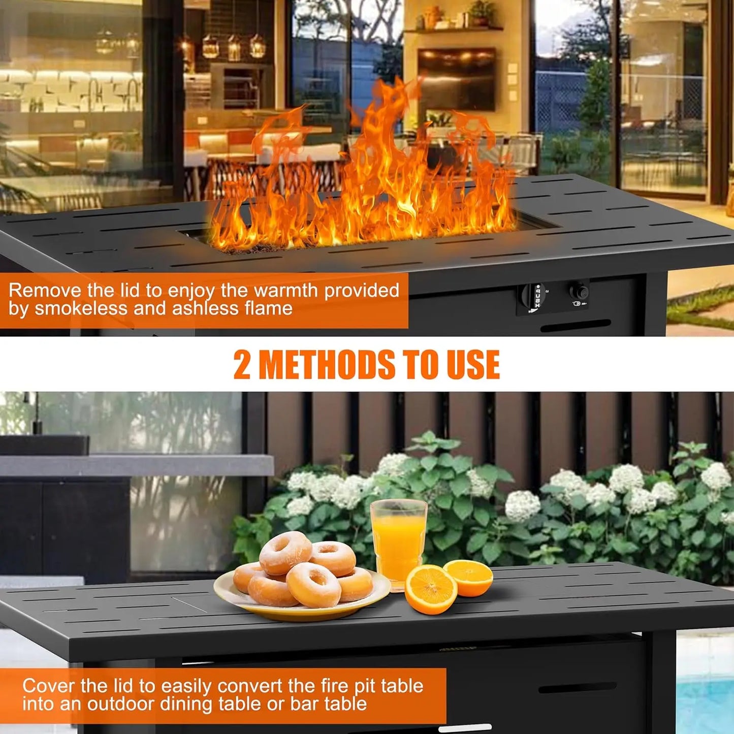 43 inch Outdoor Propane Fire Pit Table with Lid, and Waterproof Cover