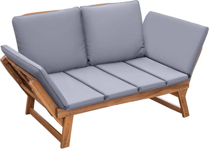 Acacia Wood Patio Couch with Adjustable Armrests