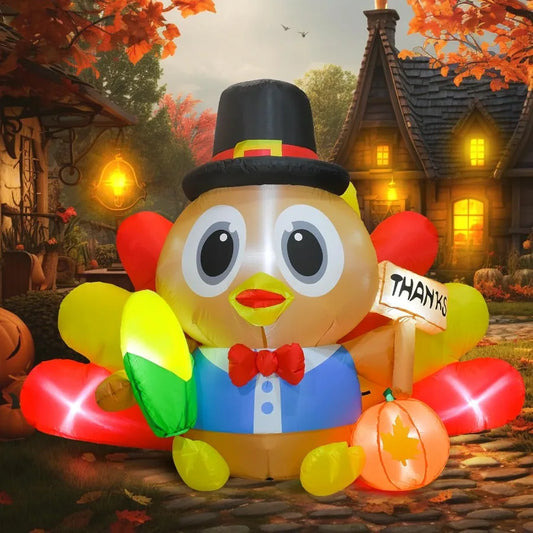 5.3 FT Long Inflatable Thanksgiving Decoration with Built in LED Lights