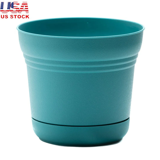 Durable Round Resin Planter with Drainage Holes Matching Saucer