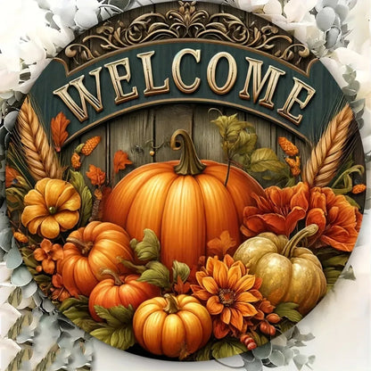 8" Round Metal Fall Harvest Sign