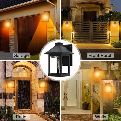 2pcs Solar Powered Wall Lanterns with 3 Modes Dusk to Dawn Motion Sensor