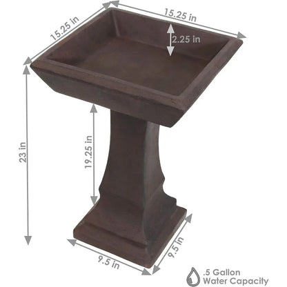23-Inch H Glass Fiber Reinforced Concrete Bird Bath - Brown