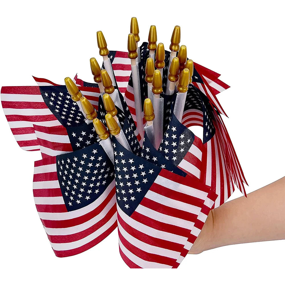 100 Pack Small 4x6 Inch American Flags On Stick