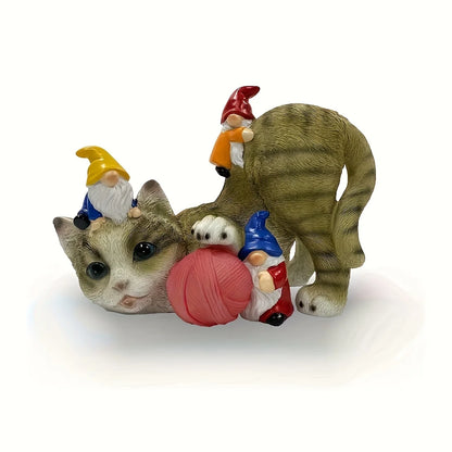 Resin Cats Statue with Solar LED Lights