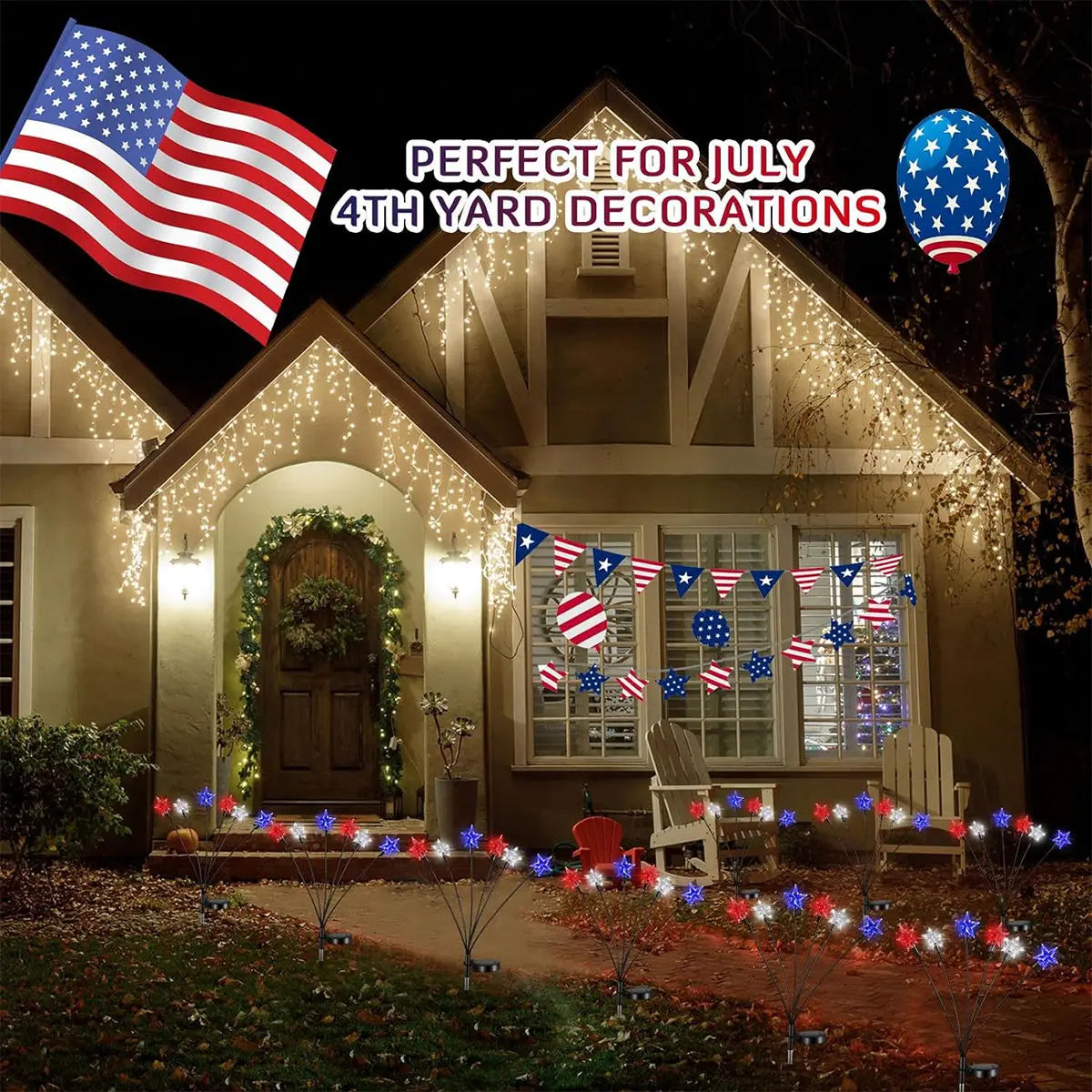 1/2pcs Solar Red White And Blue Star Stake Lights