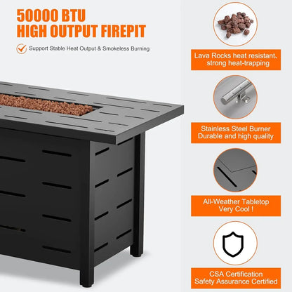 43 inch Outdoor Propane Fire Pit Table with Lid, and Waterproof Cover