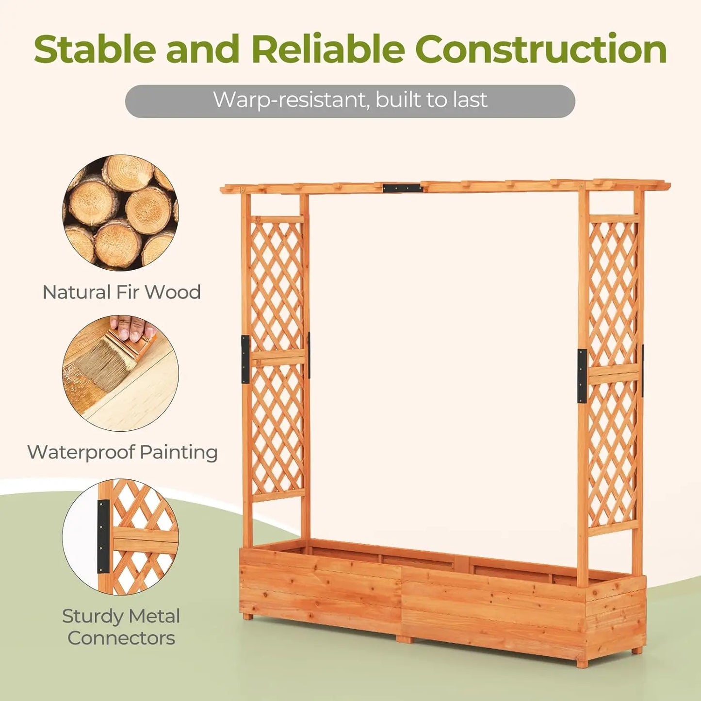 Freestanding Wood Planter Box with Trellis