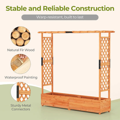 Freestanding Wood Planter Box with Trellis