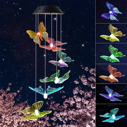 1PC Led Color Changing Butterfly Dragonfly Hummingbird Solar Wind Chimes