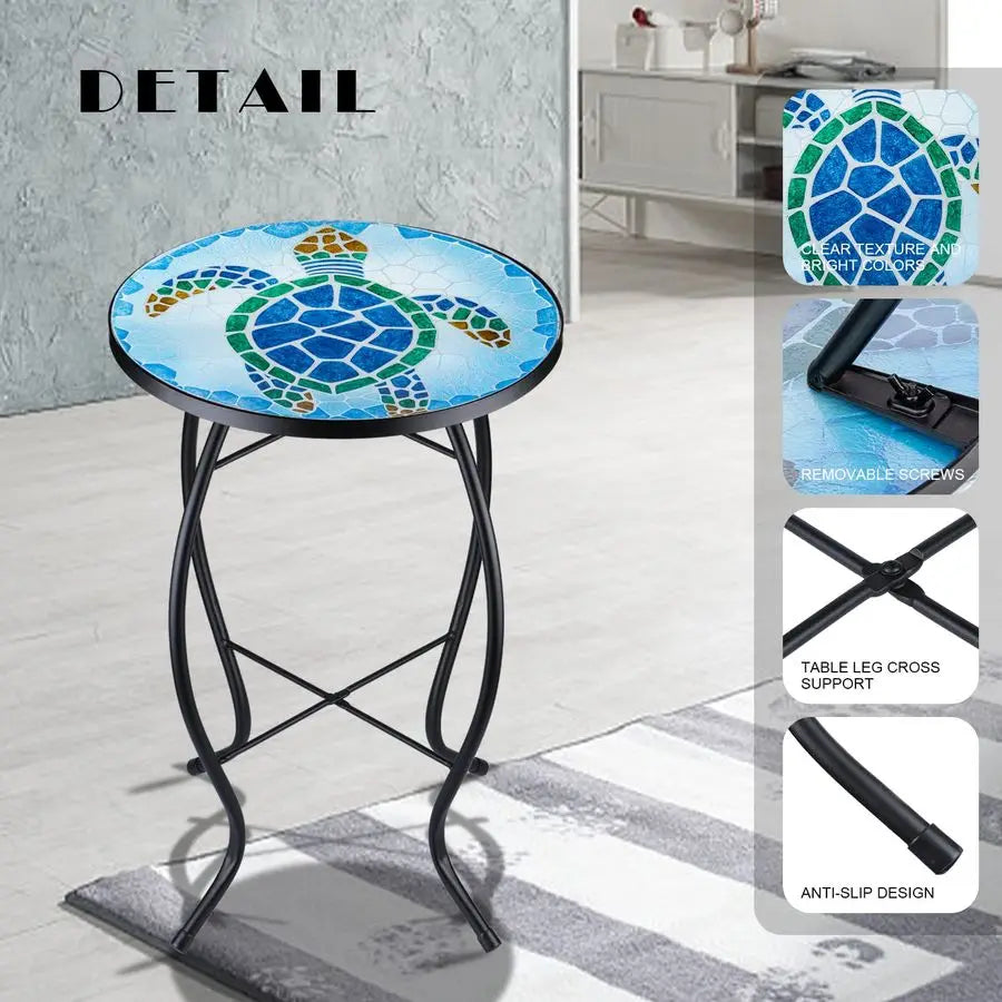 Patio Glass Top Side Table