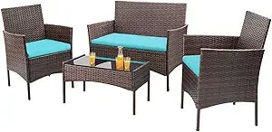 4 Pieces Outdoor Wicker Patio Furniture Set