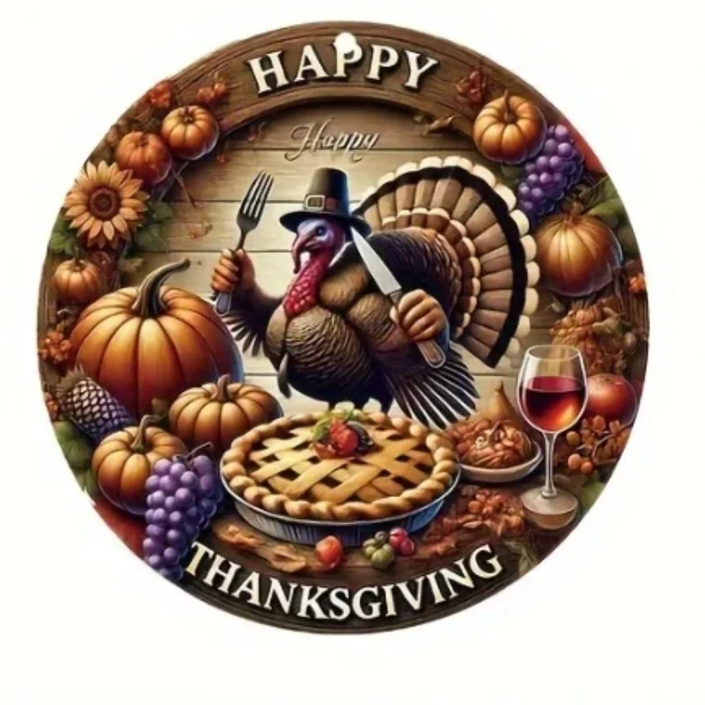 "'Happy Thanksgiving' – 1pc 2D Round Plaque