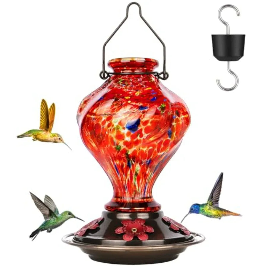 Hand Blown Glass Hummingbird Feeders for Outdoors