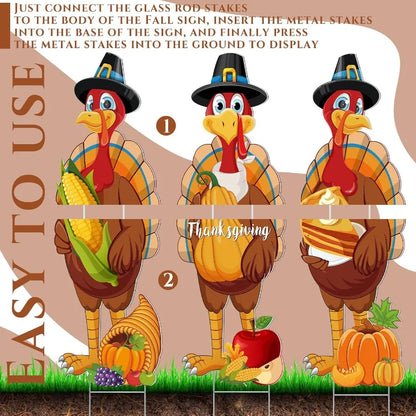 3 Pcs Thanksgiving, 32 x 10 Inch Harvest Turkey Outdoor Lawn Sign