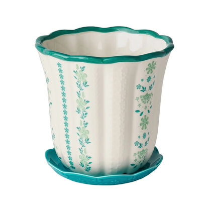 8 Inch Flower Patterned Scallop Planter Ceramic Pot