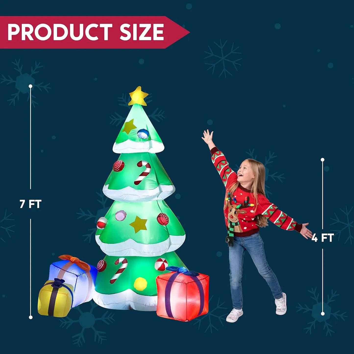 7 FT Christmas Tree Inflatables with 3 Gift Boxes Built-in LEDs