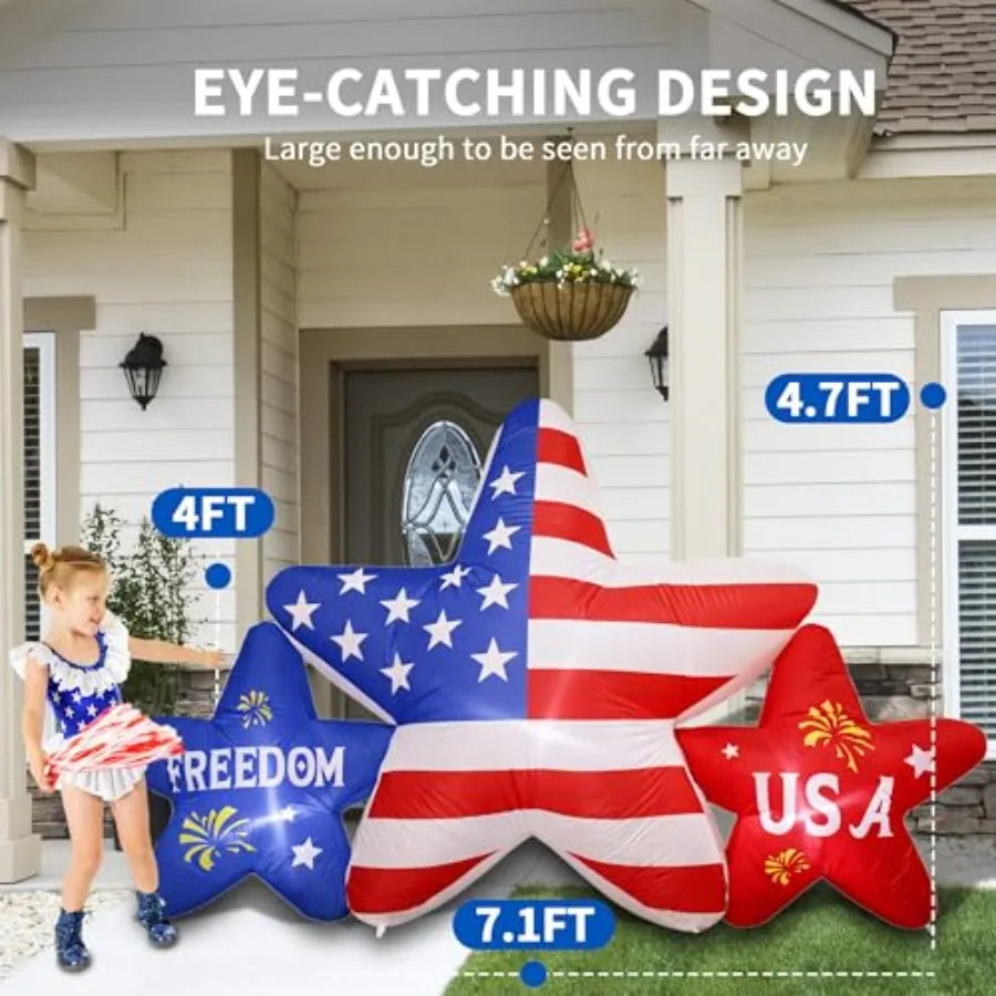 Outdoor 7FT 4th of July inflatable star decoration with bright LED lights