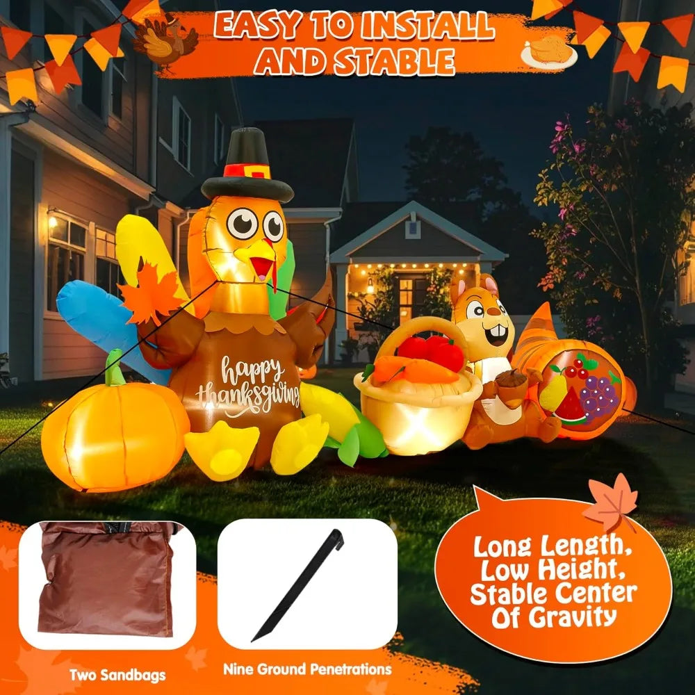 12-Foot Thanksgiving Turkey with Pumpkin and Corn, LED Lighted Outdoor Inflatable Decoration
