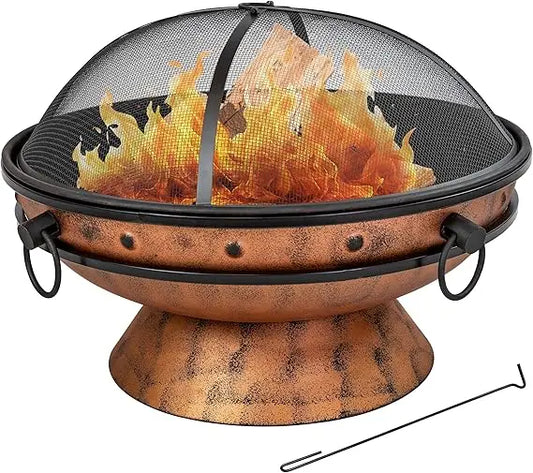 30-Inch Wood Burning Fire Pit with Poker and Screen - Copper Finish