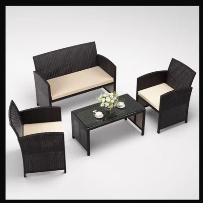 4-piece wicker conversation set with 2 rattan chairs 1 loveseat 1 coffee table removable seat cushion