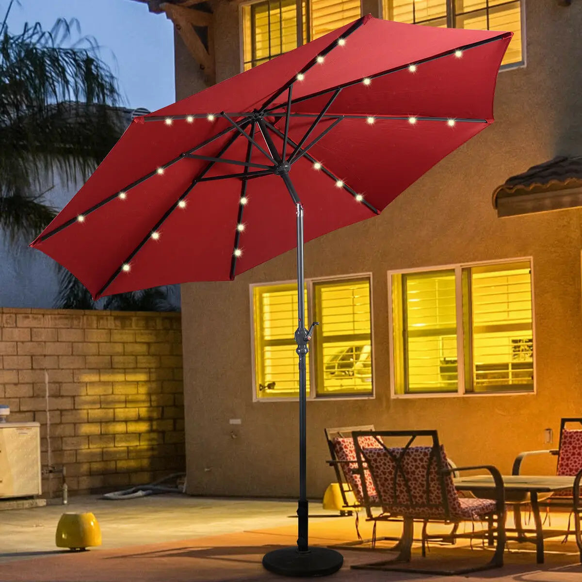 10FT Patio Solar Umbrella with Tilt and Crank