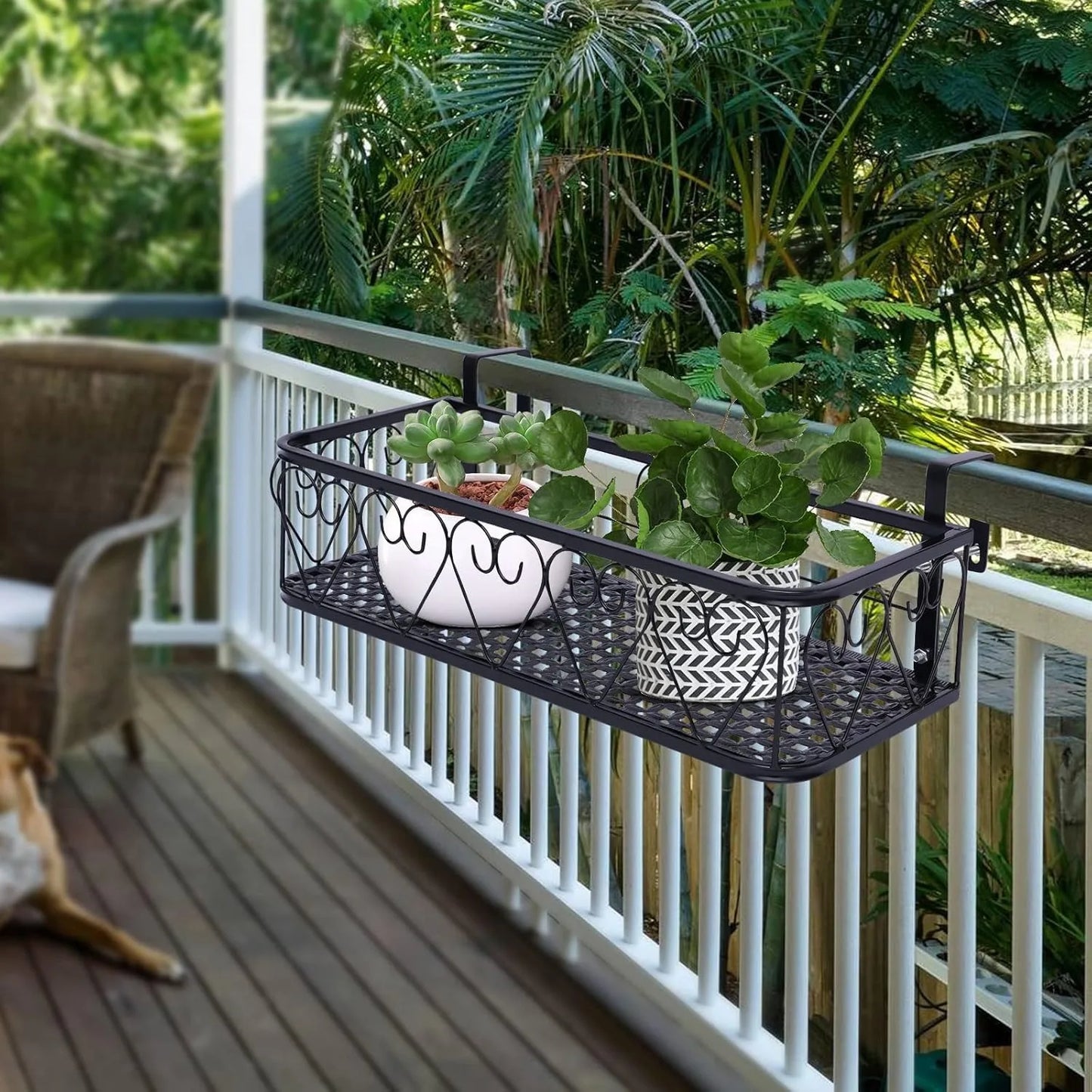 Metal Railing Planter with Hooks