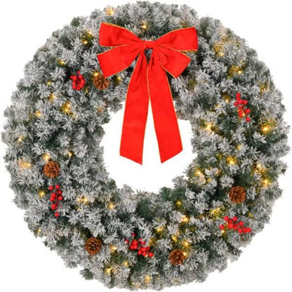 24in Prelit Battery Powered Christmas Wreath with Remote