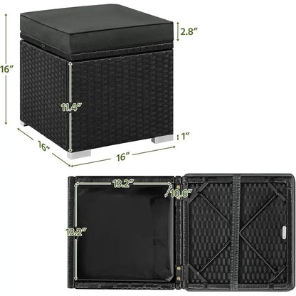 Wicker Ottomans, Set of 2 with Hidden Storage & Removable Cushion