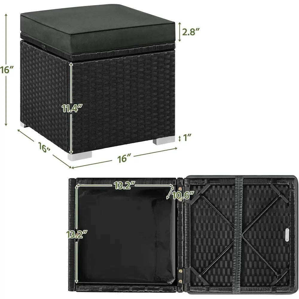 Wicker Ottomans, Set of 2 with Hidden Storage & Removable Cushion
