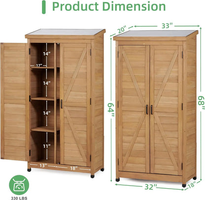 68''x33''x20'' Outdoor Wooden Storage Shed with Metal Top