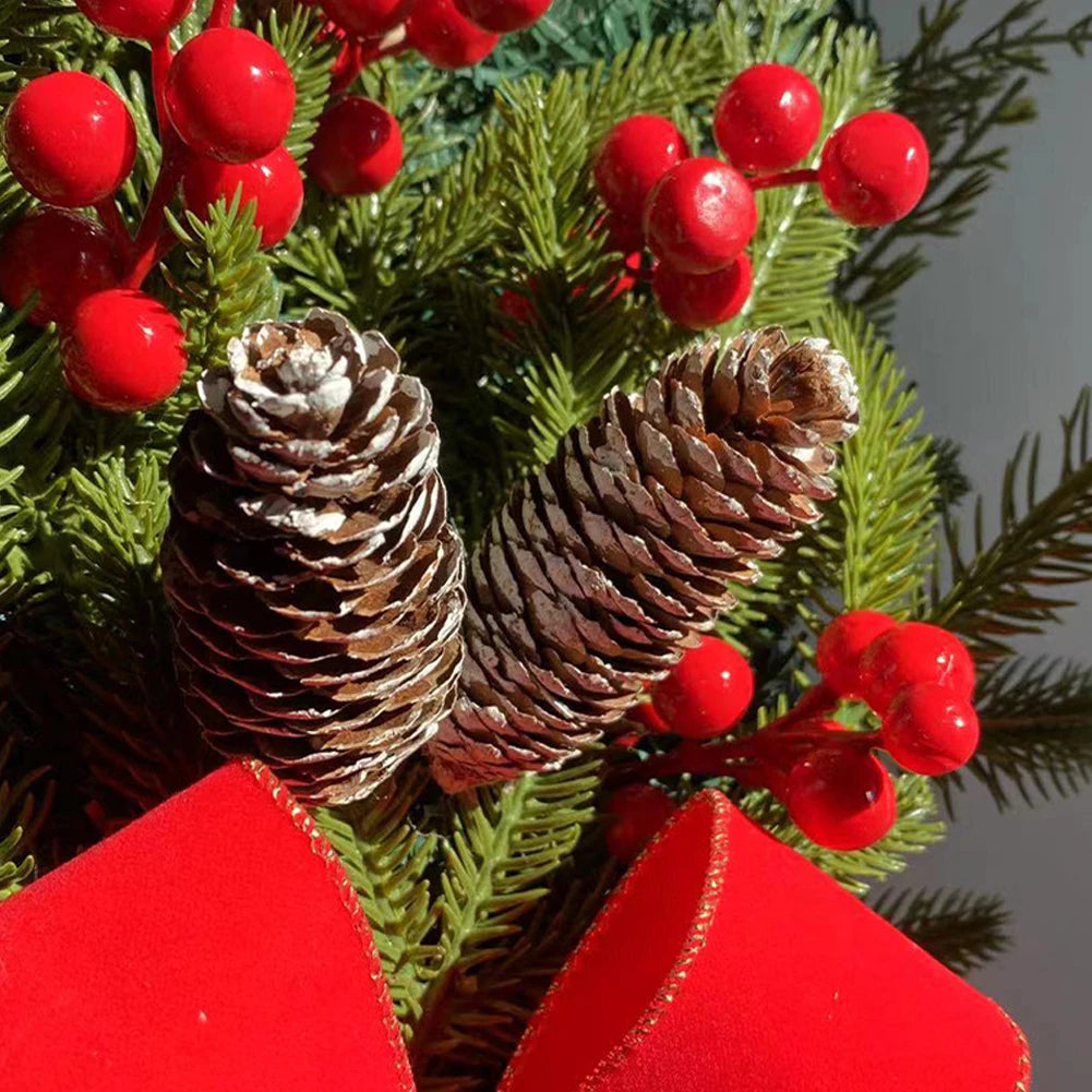 Artificial Prelit Stairway Trim with Pinecones&Bowknot Bells Christmas Decor Wreath for Stair Front Door Decoration