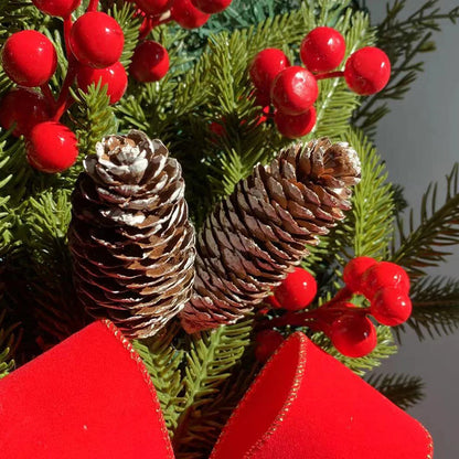 Artificial Prelit Stairway Trim with Pinecones&Bowknot Bells Christmas Decor Wreath for Stair Front Door Decoration