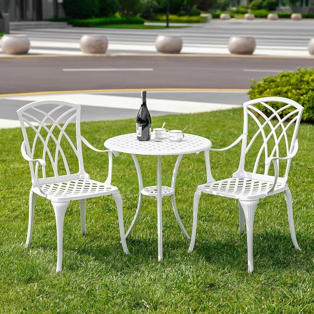 white cast aluminum white bistro set