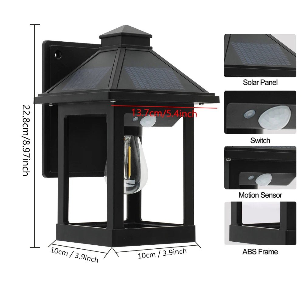2pcs Solar Powered Wall Lanterns with 3 Modes Dusk to Dawn Motion Sensor