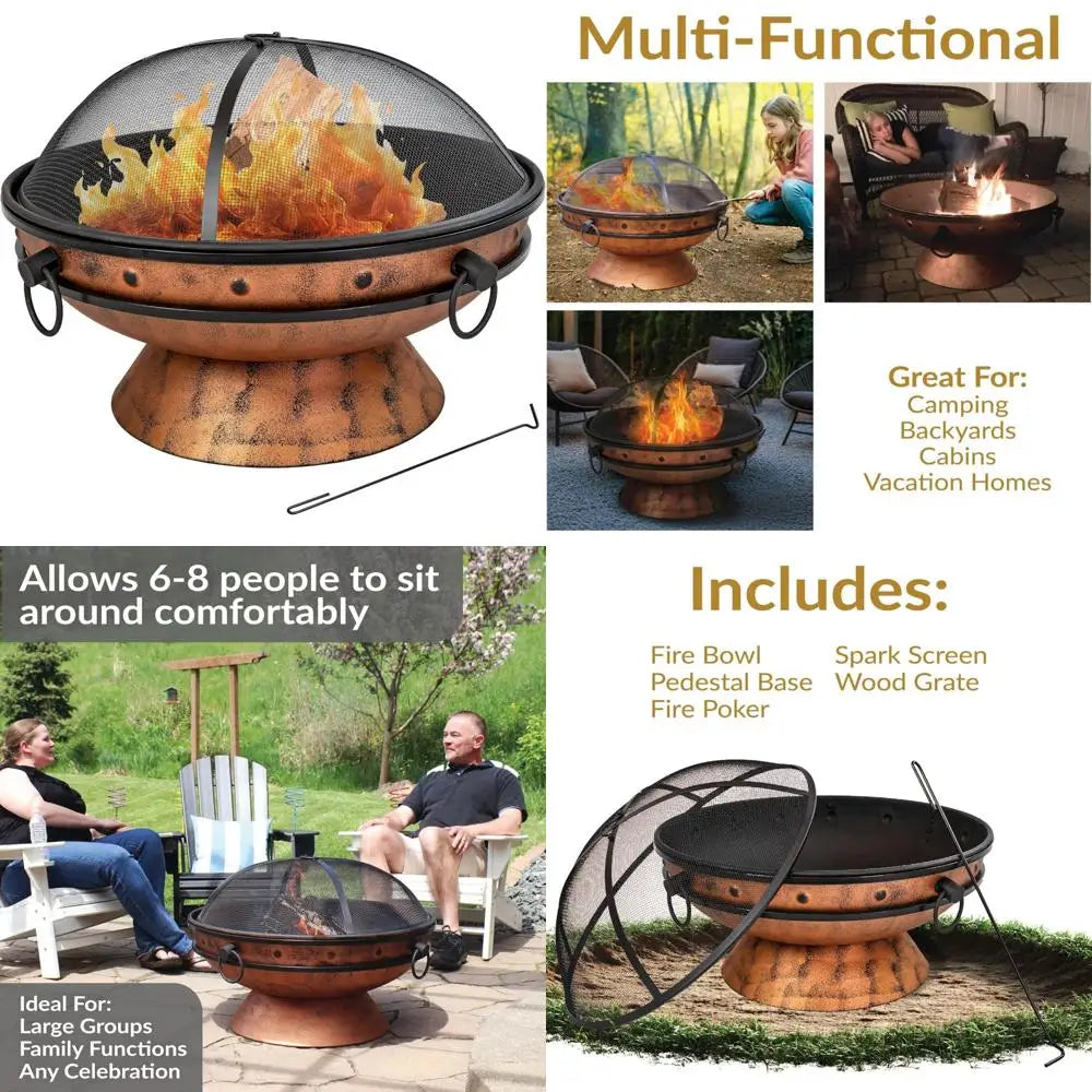 30-Inch Wood Burning Fire Pit with Poker and Screen - Copper Finish
