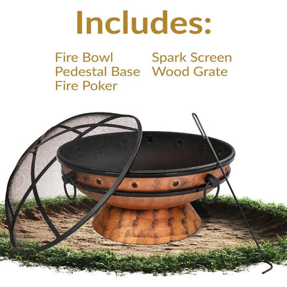 30-Inch Wood Burning Fire Pit with Poker and Screen - Copper Finish
